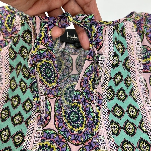 Nicole Miller Glassflower Silk Blend Peasant Top Blouse Medium Puff Slee… - Picture 11 of 16